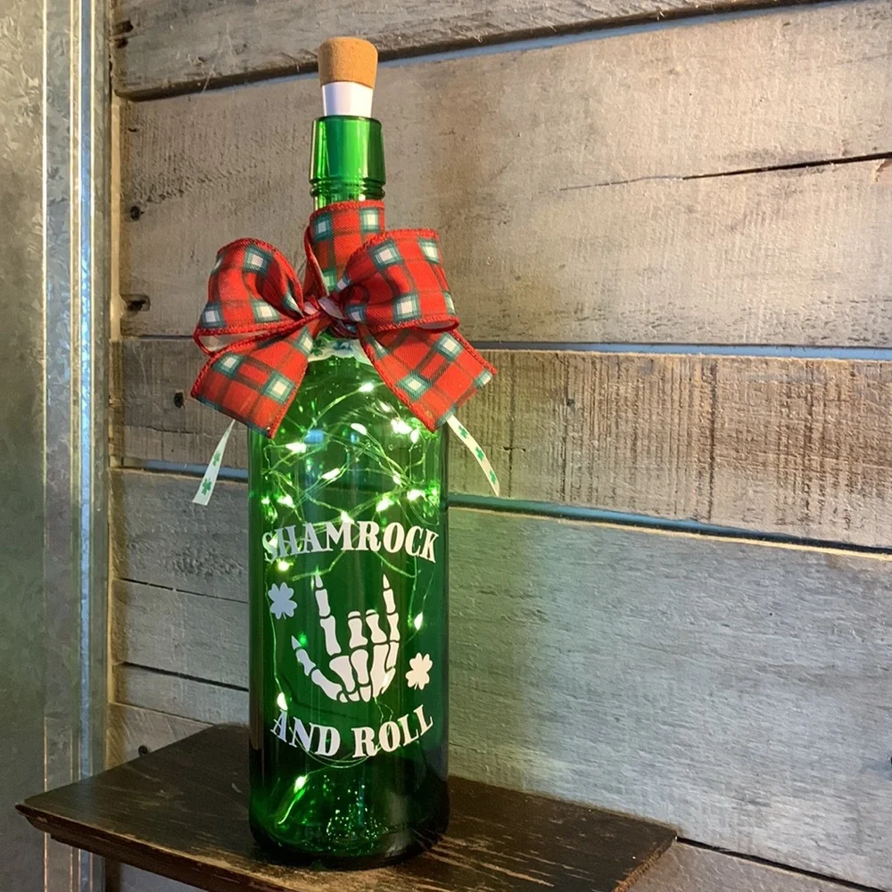 Festive Green Bottle with Plaid Bow